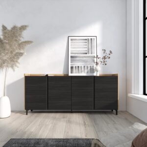 wohnli-moebel-suche-M26043254-1 Sideboard Holzeffekt schwarz und eiche 207x35x91cm mit Beinen 207x91x35cm Spanplatte Schwarz Skraut home Möbel Esszimmermöbel Sideboards, Highboards & niedrige Anrichten