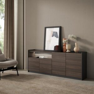 wohnli-moebel-suche-M26043255-1 Sideboard Holzeffekt dunkler eiche und schwarz 207x37x80cm mit Led 207x80x37cm Spanplatte Braun Skraut home Möbel Esszimmermöbel Sideboards, Highboards & niedrige Anrichten
