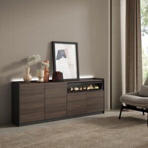 wohnli-moebel-suche-M26043256-1 Sideboard Holzeffekt eiche schwarz 207x37x80cm Kamin mit Feuereffekt 207x80x37cm Spanplatte Braun Skraut home Möbel Esszimmermöbel Sideboards, Highboards & niedrige Anrichten