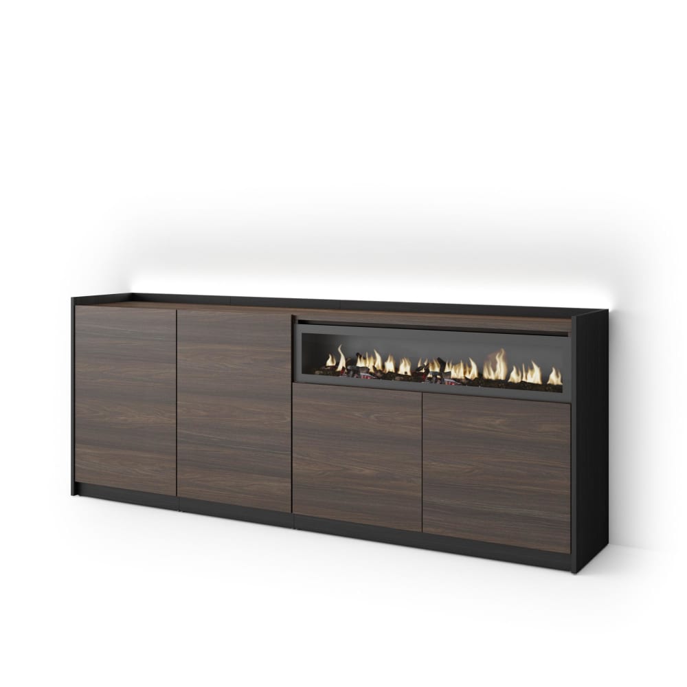 wohnli-moebel-suche-M26043256 Wohnli Möbelsuche - Sideboard Holzeffekt eiche schwarz 207x37x80cm Kamin mit Feuereffekt