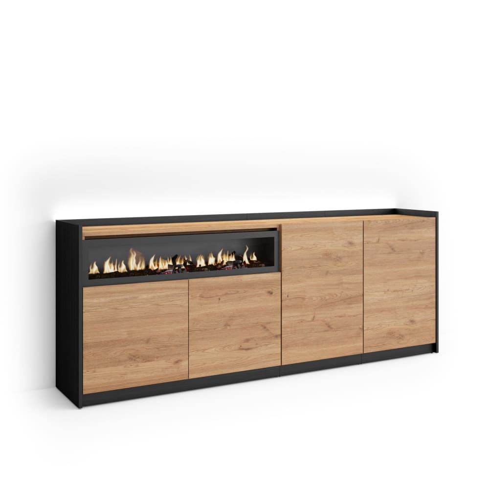 wohnli-moebel-suche-M26043258 Wohnli Möbelsuche - Sideboard Holzeffekt eiche schwarz 207x37x80cm Kamin mit Feuereffekt