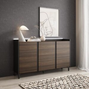 wohnli-moebel-suche-M26043261-1 Sideboard Holzeffekt dunkler eiche und schwarz 156x35x91cm mit Beinen 156x91x35cm Spanplatte Braun Skraut home Möbel Esszimmermöbel Sideboards, Highboards & niedrige Anrichten