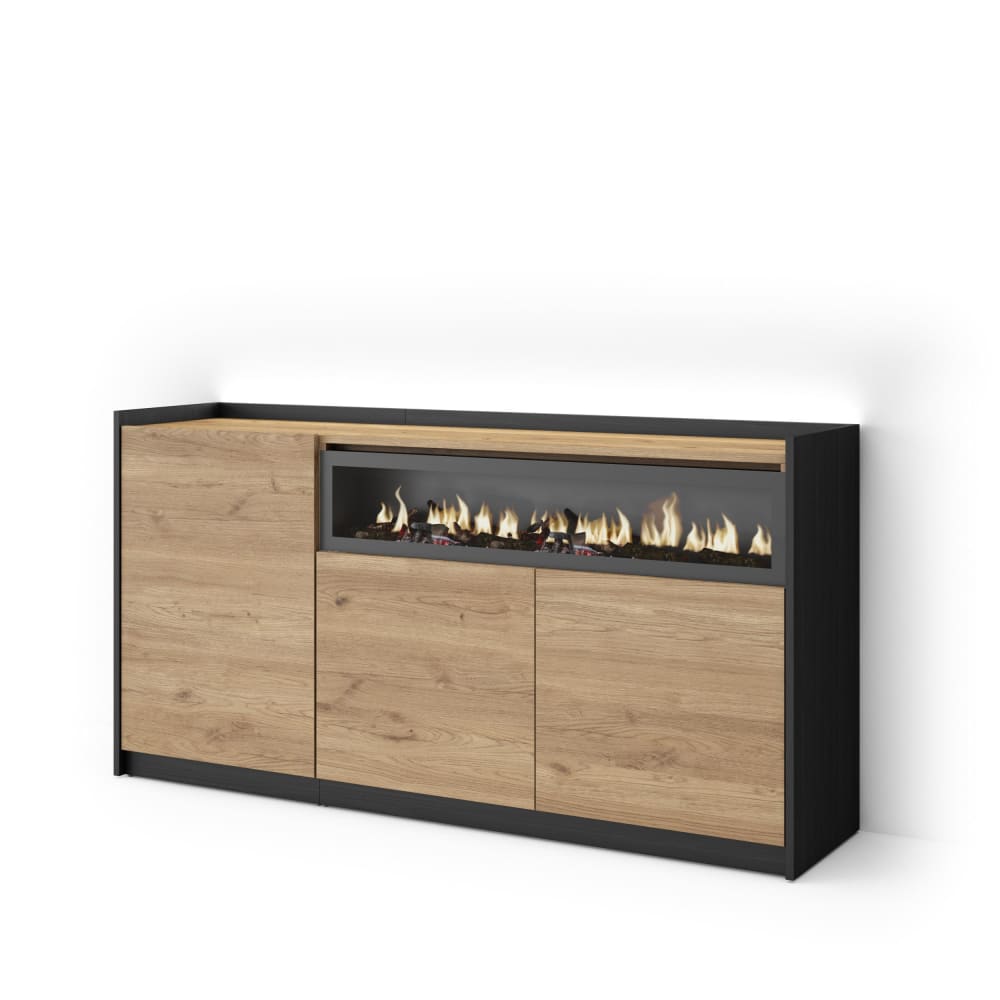 wohnli-moebel-suche-M26043262 Wohnli Möbelsuche - Sideboard Holzeffekt eiche schwarz 156x37x80cm Kamin mit Feuereffekt