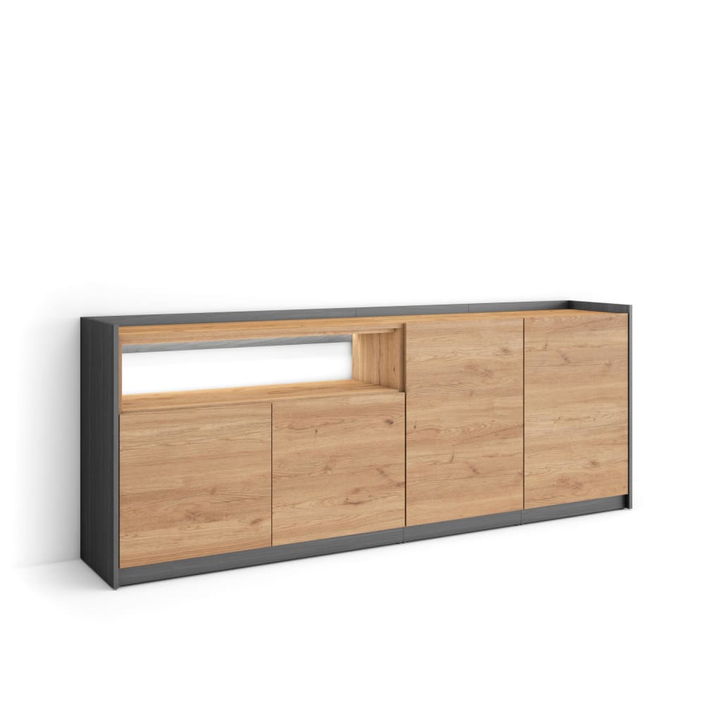wohnli-moebel-suche-M26043264 Wohnli Möbelsuche - Sideboard Holzeffekt eiche und schwarz 207x37x80cm mit Led