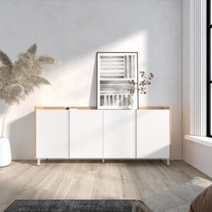 wohnli-moebel-suche-M26043265-1 Sideboard Holzeffekt weiß und eiche 207x35x91cm mit Beinen 207x91x35cm Spanplatte Weiß Skraut home Möbel Esszimmermöbel Sideboards, Highboards & niedrige Anrichten