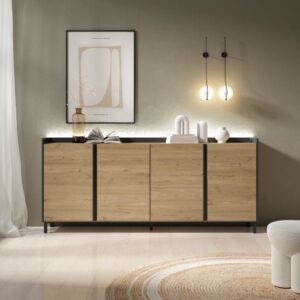 wohnli-moebel-suche-M26043266-1 Sideboard Holzeffekt eiche und schwarz 207x35x91cm mit Beinen 207x91x35cm Spanplatte Beige Skraut home Möbel Esszimmermöbel Sideboards, Highboards & niedrige Anrichten