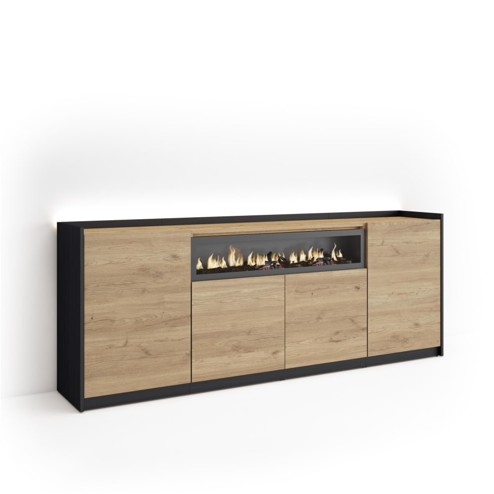wohnli-moebel-suche-M26043268 Wohnli Möbelsuche - Sideboard Holzeffekt eiche schwarz 207x37x80cm Kamin mit Feuereffekt