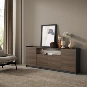 wohnli-moebel-suche-M26043269-1 Sideboard Holzeffekt dunkler eiche und schwarz 207x37x80cm mit Led 207x80x37cm Spanplatte Braun Skraut home Möbel Esszimmermöbel Sideboards, Highboards & niedrige Anrichten