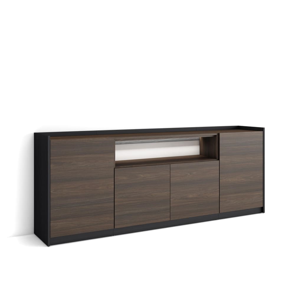 wohnli-moebel-suche-M26043269 Wohnli Möbelsuche - Sideboard Holzeffekt dunkler eiche und schwarz 207x37x80cm mit Led