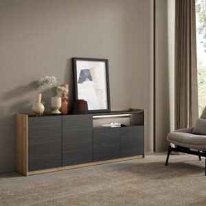 wohnli-moebel-suche-M26043273-1 Sideboard Holzeffekt schwarz und eiche 207x37x80cm mit Led 207x80x37cm Spanplatte Schwarz Skraut home Möbel Esszimmermöbel Sideboards, Highboards & niedrige Anrichten