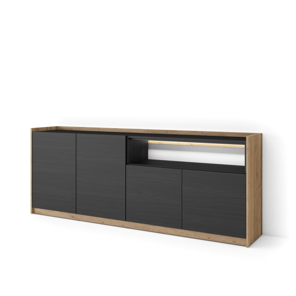 wohnli-moebel-suche-M26043273 Wohnli Möbelsuche - Sideboard Holzeffekt schwarz und eiche 207x37x80cm mit Led