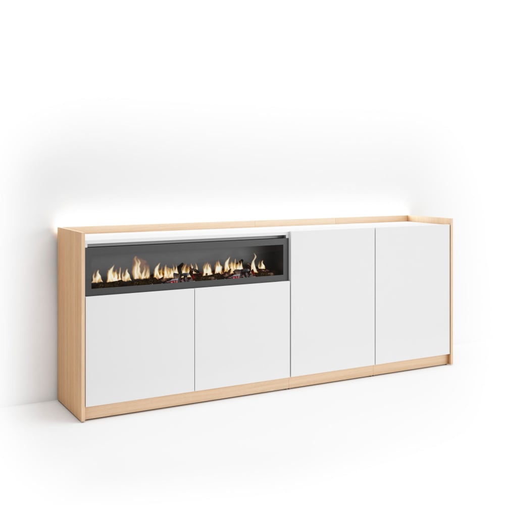 wohnli-moebel-suche-M26043274 Wohnli Möbelsuche - Sideboard Holzeffekt weiß und eiche 207x37x80cm Kamin mit Feuereffekt