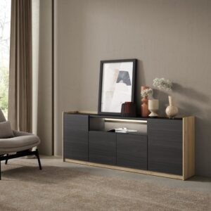wohnli-moebel-suche-M26043276-1 Sideboard Holzeffekt schwarz und eiche 207x37x80cm mit Led 207x80x37cm Spanplatte Schwarz Skraut home Möbel Esszimmermöbel Sideboards, Highboards & niedrige Anrichten