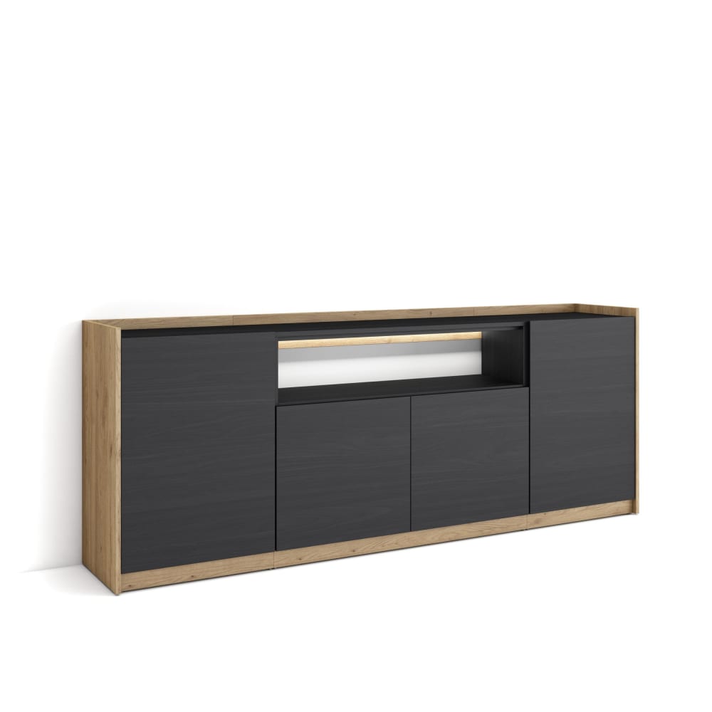 wohnli-moebel-suche-M26043276 Wohnli Möbelsuche - Sideboard Holzeffekt schwarz und eiche 207x37x80cm mit Led