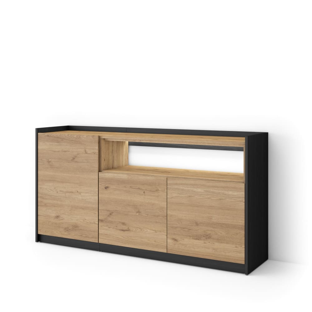wohnli-moebel-suche-M26043277 Wohnli Möbelsuche - Sideboard Holzeffekt eiche und schwarz 156x37x80cm mit Led
