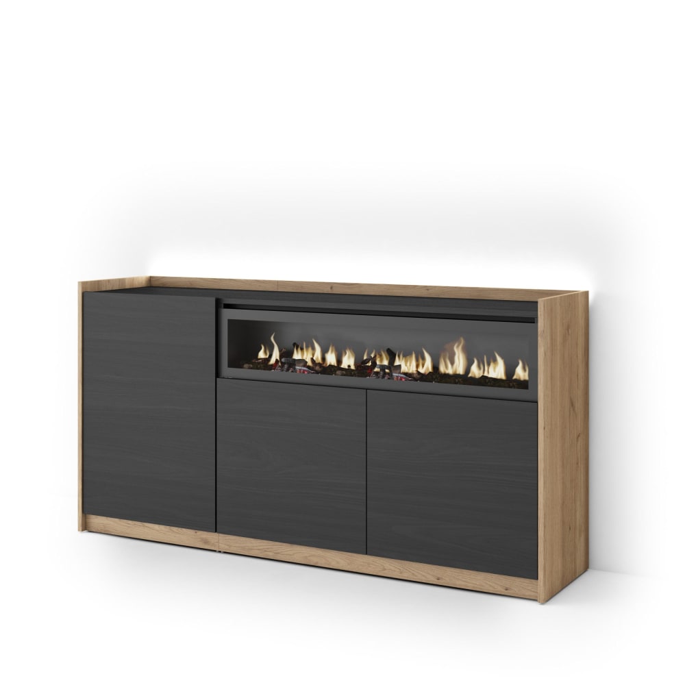 wohnli-moebel-suche-M26043278 Wohnli Möbelsuche - Sideboard Holzeffekt schwarz eiche 156x37x80cm Kamin mit Feuereffekt