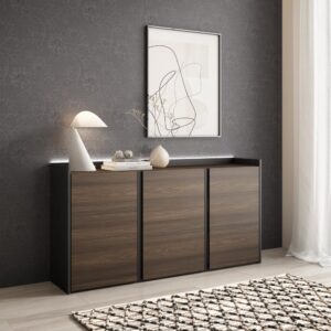 Sideboard Holzeffekt dunkler eiche und schwarz 156x35x80cm mit Led 156x80x35cm Spanplatte Braun Skraut home Möbel Esszimmermöbel Sideboards, Highboards & niedrige Anrichten