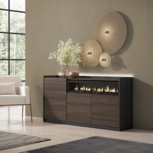 wohnli-moebel-suche-M26043280-1 Sideboard Holzeffekt eiche schwarz 156x37x80cm Kamin mit Feuereffekt 156x80x37cm Spanplatte Braun Skraut home Möbel Esszimmermöbel Sideboards, Highboards & niedrige Anrichten