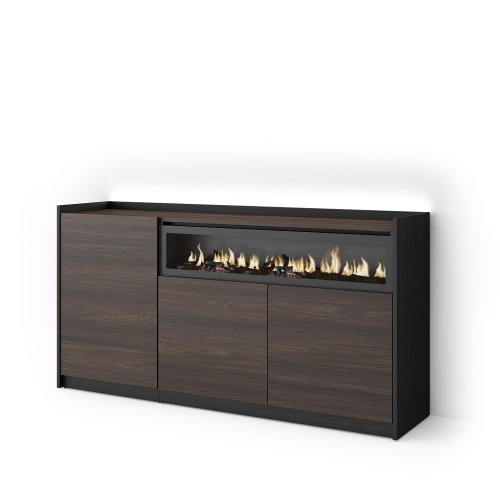 wohnli-moebel-suche-M26043280 Wohnli Möbelsuche - Sideboard Holzeffekt eiche schwarz 156x37x80cm Kamin mit Feuereffekt