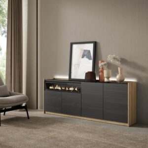 wohnli-moebel-suche-M26043281-1 Sideboard Holzeffekt schwarz eiche 207x37x80cm Kamin mit Feuereffekt 207x80x37cm Spanplatte Schwarz Skraut home Möbel Esszimmermöbel Sideboards, Highboards & niedrige Anrichten