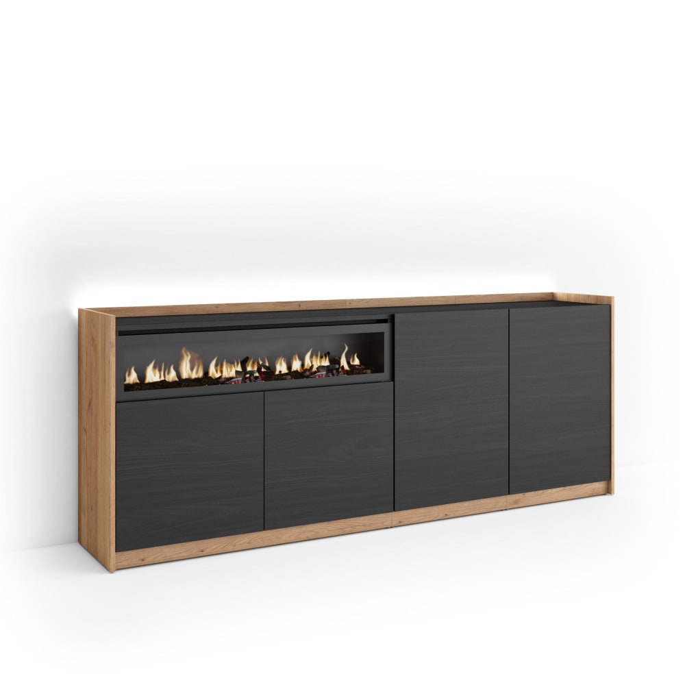 wohnli-moebel-suche-M26043281 Wohnli Möbelsuche - Sideboard Holzeffekt schwarz eiche 207x37x80cm Kamin mit Feuereffekt