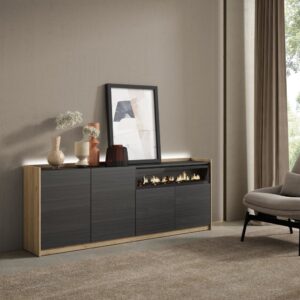 wohnli-moebel-suche-M26043282-1 Sideboard Holzeffekt schwarz eiche 207x37x80cm Kamin mit Feuereffekt 207x80x37cm Spanplatte Schwarz Skraut home Möbel Esszimmermöbel Sideboards, Highboards & niedrige Anrichten