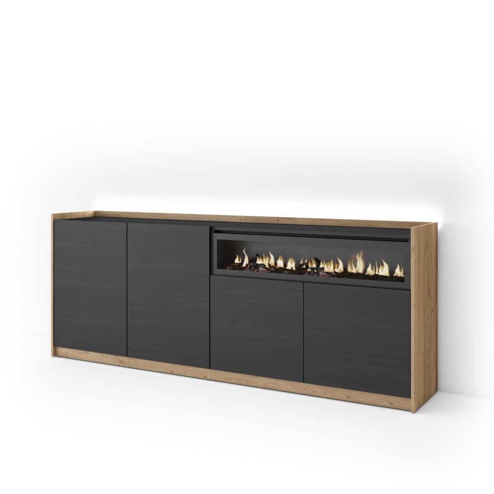 wohnli-moebel-suche-M26043282 Wohnli Möbelsuche - Sideboard Holzeffekt schwarz eiche 207x37x80cm Kamin mit Feuereffekt