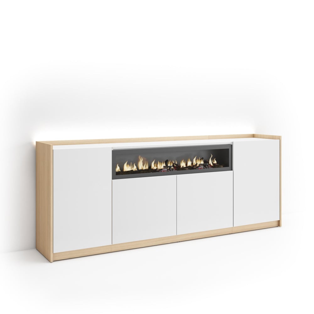 wohnli-moebel-suche-M26043283 Wohnli Möbelsuche - Sideboard Holzeffekt weiß und eiche 207x37x80cm Kamin mit Feuereffekt