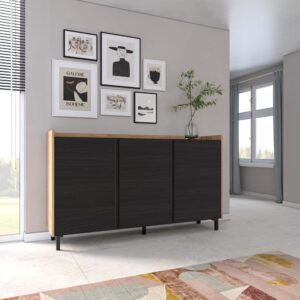 Sideboard Holzeffekt schwarz und eiche 156x35x91cm mit Beinen 156x91x35cm Spanplatte Schwarz Skraut home Möbel Esszimmermöbel Sideboards, Highboards & niedrige Anrichten