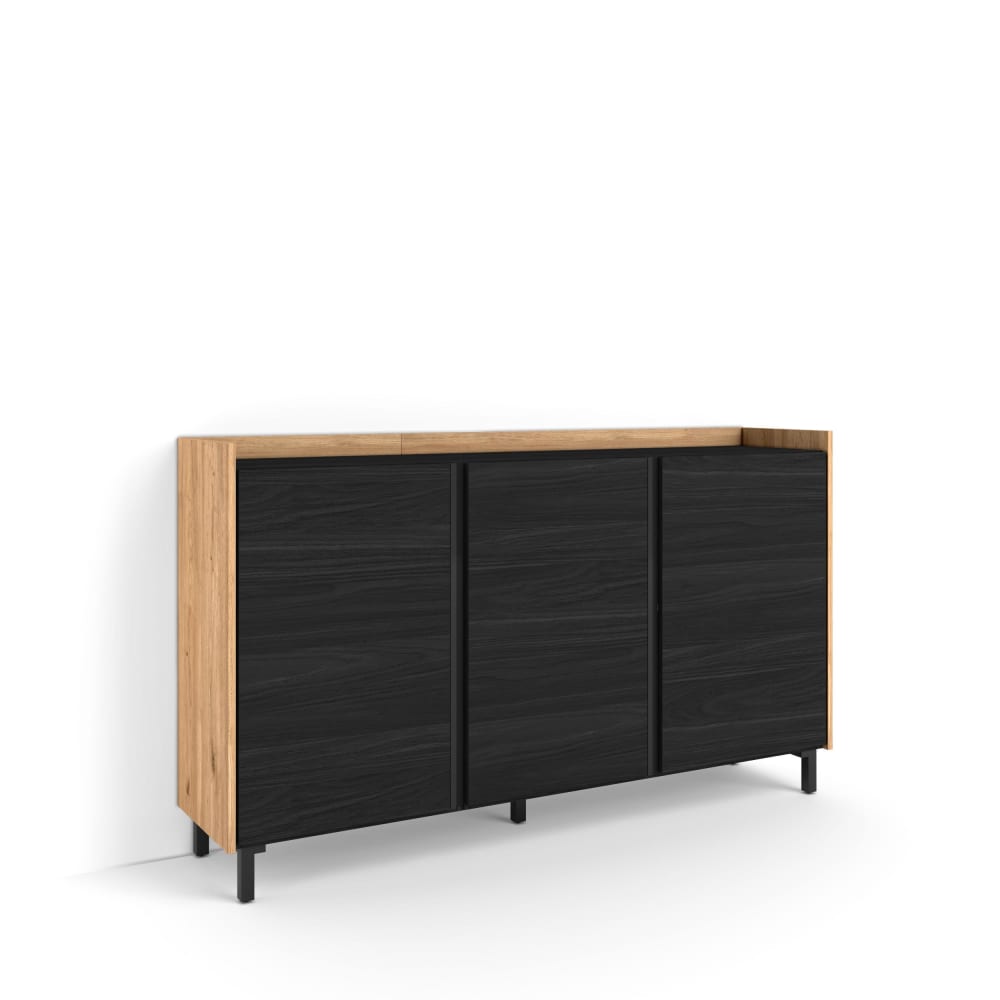wohnli-moebel-suche-M26043284 Wohnli Möbelsuche - Sideboard Holzeffekt schwarz und eiche 156x35x91cm mit Beinen