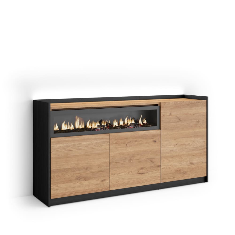 wohnli-moebel-suche-M26043285 Wohnli Möbelsuche - Sideboard Holzeffekt eiche schwarz 156x37x80cm Kamin mit Feuereffekt