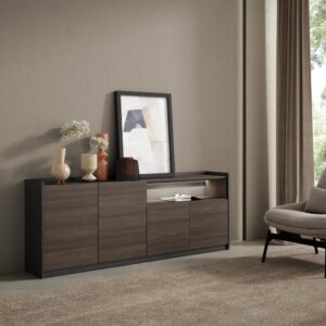 wohnli-moebel-suche-M26043286-1 Sideboard Holzeffekt dunkler eiche und schwarz 207x37x80cm mit Led 207x80x37cm Spanplatte Braun Skraut home Möbel Esszimmermöbel Sideboards, Highboards & niedrige Anrichten