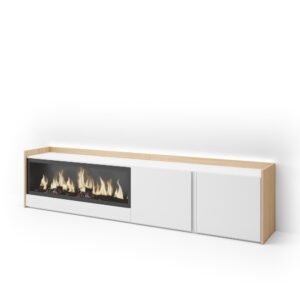 Wohnli Möbelsuche - TV-Möbel Holzeffekt weiß und eiche 212x35x50cm Kamin mit Feuereffekt