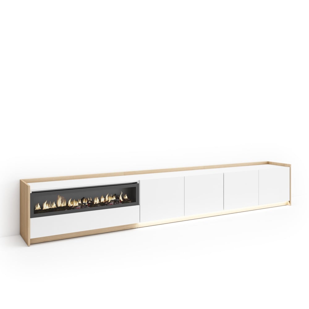wohnli-moebel-suche-M26043289 Wohnli Möbelsuche - TV-Möbel Holzeffekt weiß und eiche 310x37x50cm Kamin mit Feuereffekt