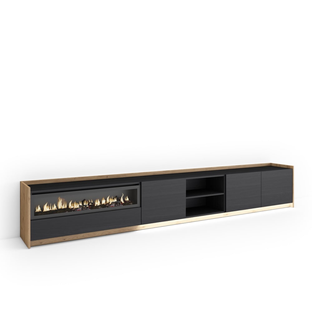 wohnli-moebel-suche-M26043290 Wohnli Möbelsuche - TV-Möbel Holzeffekt schwarz eiche 310x37x50cm Kamin mit Feuereffekt