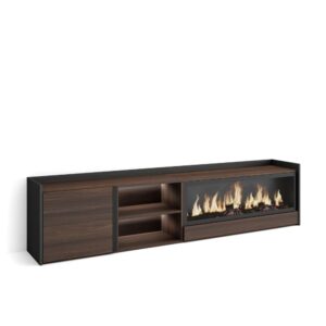 Wohnli Möbelsuche - TV-Möbel Holzeffekt eiche schwarz 212x35x50cm Kamin mit Feuereffekt