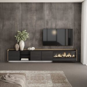 wohnli-moebel-suche-M26043292-1 TV-Möbel Holzeffekt schwarz eiche 315x35x50cm Kamin mit Feuereffekt 315x50x35cm Spanplatte Schwarz Skraut home Möbel Wohnzimmermöbel TV-Möbel