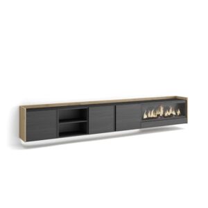 Wohnli Möbelsuche - TV-Möbel Holzeffekt schwarz eiche 315x35x50cm Kamin mit Feuereffekt