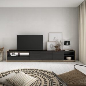 TV-Möbel Holzeffekt schwarz und eiche 310x37x50cm mit Led 310x50x37cm Spanplatte Schwarz Skraut home Möbel Wohnzimmermöbel TV-Möbel