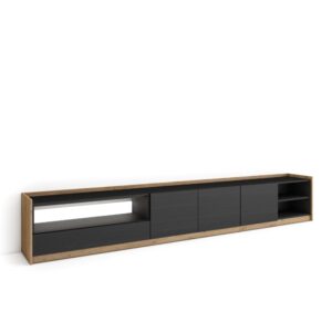 Wohnli Möbelsuche - TV-Möbel Holzeffekt schwarz und eiche 310x37x50cm mit Led