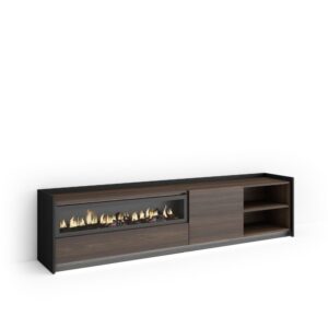 Wohnli Möbelsuche - TV-Möbel Holzeffekt eiche schwarz 207x37x50cm Kamin mit Feuereffekt