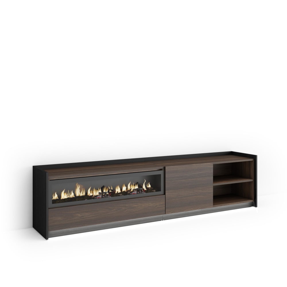 wohnli-moebel-suche-M26043296 Wohnli Möbelsuche - TV-Möbel Holzeffekt eiche schwarz 207x37x50cm Kamin mit Feuereffekt