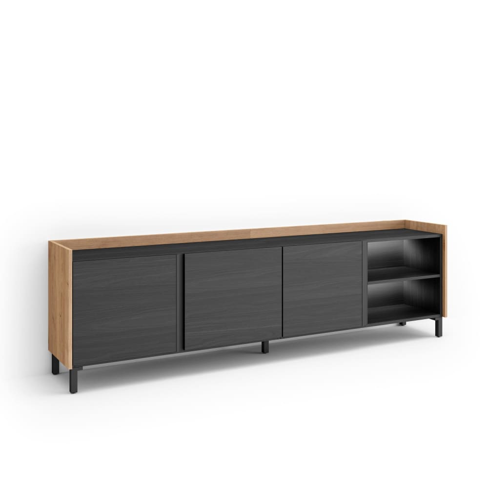 Wohnli Möbelsuche - TV-Möbel Holzeffekt schwarz und eiche 207x35x61cm mit Beinen