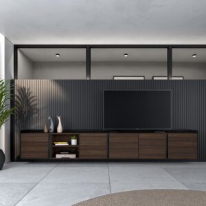 TV-Möbel Holzeffekt dunkler eiche und schwarz 309x35x50cm Hängend 309x50x35cm Spanplatte Braun Skraut home Möbel Wohnzimmermöbel TV-Möbel