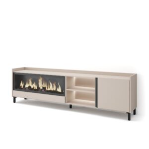 Wohnli Möbelsuche - TV-Möbel Holzeffekt beige 212x35x61cm Kamin mit Feuereffekt XXL