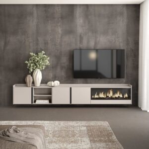 wohnli-moebel-suche-M26043304-1 TV-Möbel Holzeffekt beige 315x35x50cm Kamin mit Feuereffekt XXL 315x50x35cm Spanplatte Beige Skraut home Möbel Wohnzimmermöbel TV-Möbel