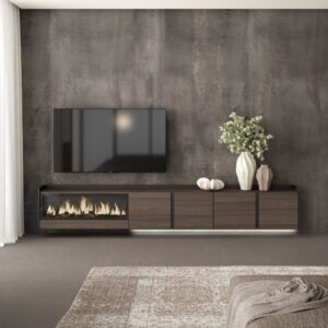 wohnli-moebel-suche-M26043305-1 TV-Möbel Holzeffekt eiche schwarz 315x35x50cm Kamin mit Feuereffekt 315x50x35cm Spanplatte Braun Skraut home Möbel Wohnzimmermöbel TV-Möbel