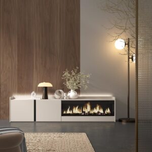wohnli-moebel-suche-M26043306-1 TV-Möbel Holzeffekt beige 212x35x50cm Kamin mit Feuereffekt XXL 212x50x35cm Spanplatte Beige Skraut home Möbel Wohnzimmermöbel TV-Möbel