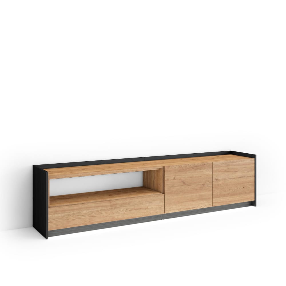 wohnli-moebel-suche-M26043308 Wohnli Möbelsuche - TV-Möbel Holzeffekt eiche und schwarz 207x37x50cm mit Led