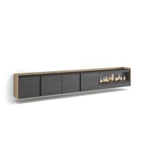 Wohnli Möbelsuche - TV-Möbel Holzeffekt schwarz eiche 315x35x50cm Kamin mit Feuereffekt